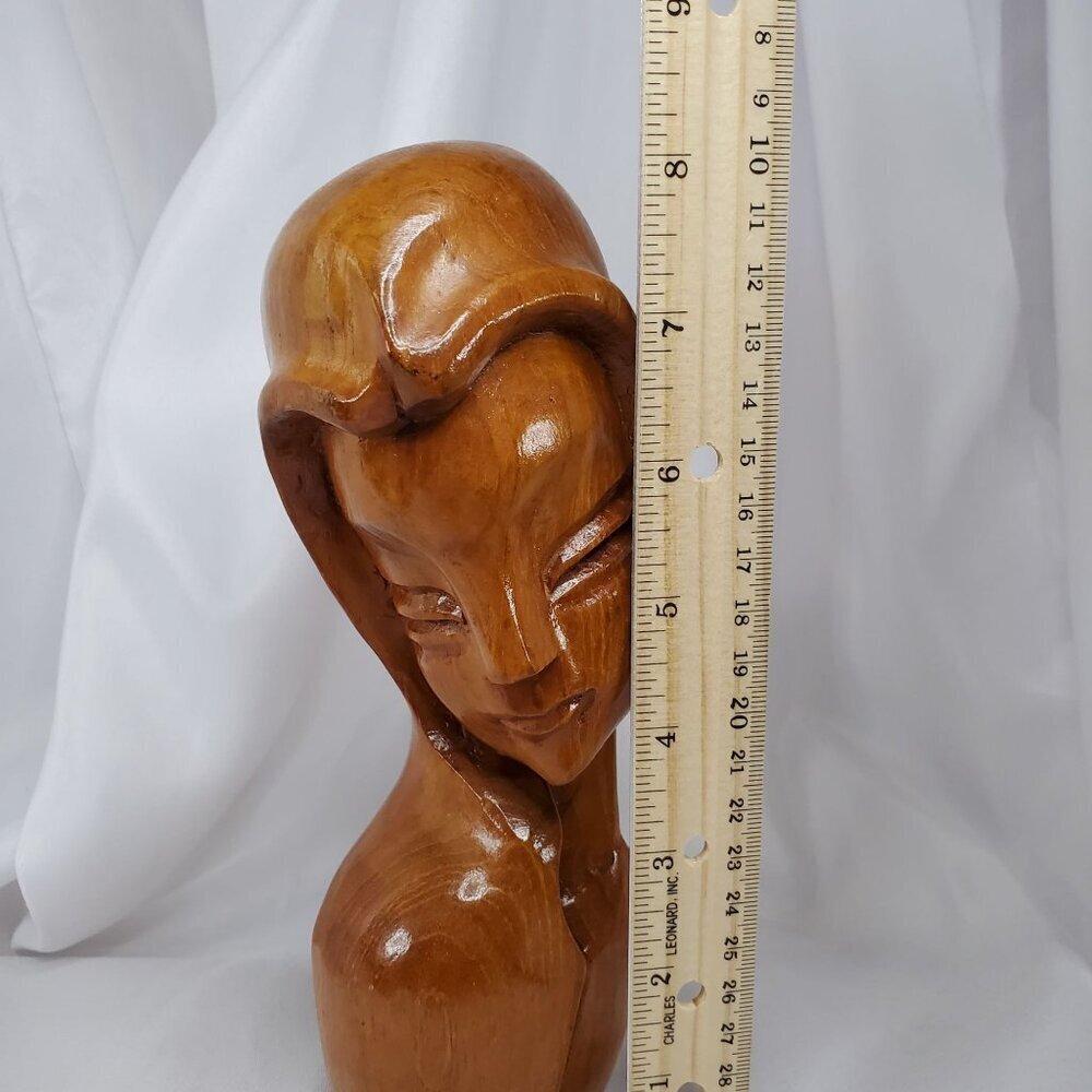 VTG Mid-Century Art Deco Carved Wood Women Female Bust Sculpture Handcrafted 8" - Picture 8 of 14